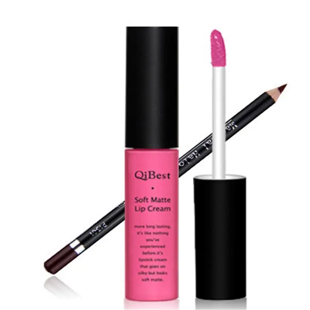 2pcs Matte Liquid Lipstick Lip Liner Pencil Professional Makeup Set | Красота и здоровье