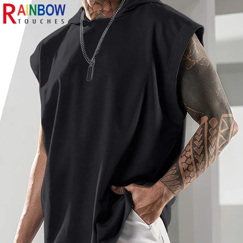 Мужской спортивный топ для фитнеса Rainbowtouches однотонный без рукавов летний |