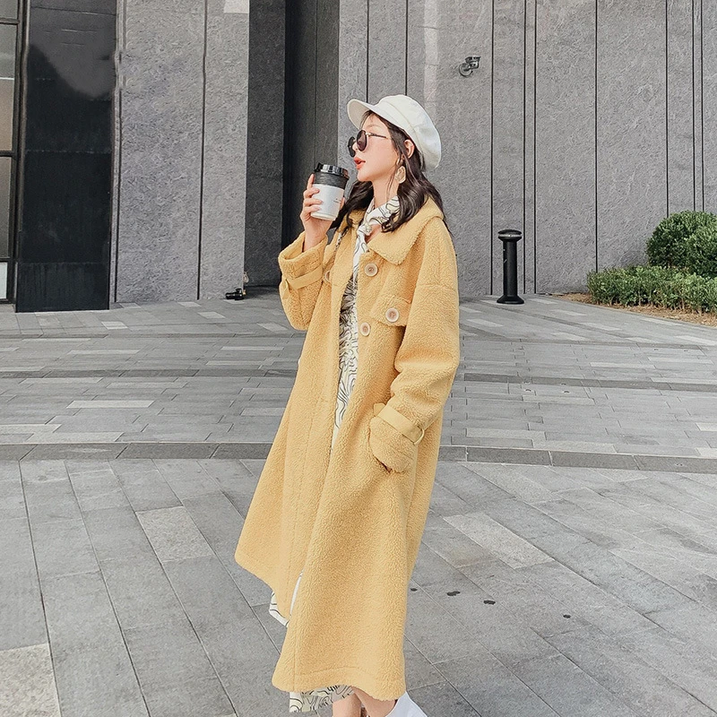 

2020 autumn and winter new Korean version of lamb wool mid-length coat imitation cashmere loose comfortable top women coat
