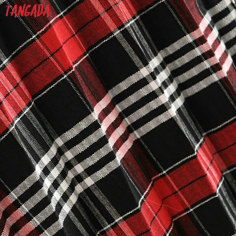 Tangada Женские клетчатые плиссированные юбки винтажные faldas высокая Талия пуговицы женский карман Новое поступление женские юбки до середины икры 3H353