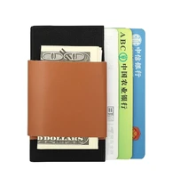 elastic card holder leather slim minimalist front pocket wallet front pocket credit card case for men women
