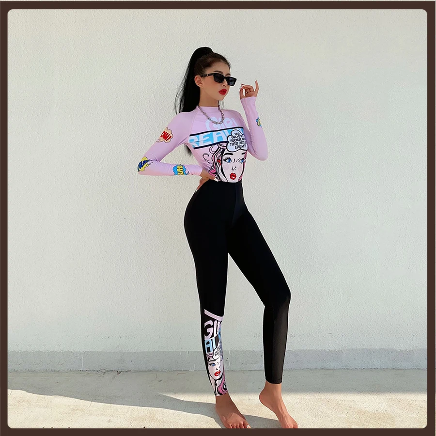 

Anime Swimsuit Women Long Sleve High Waisted Luxury Professional Pink Cute Summer Sun Protection Bodysuit Badpak Bathing Suit