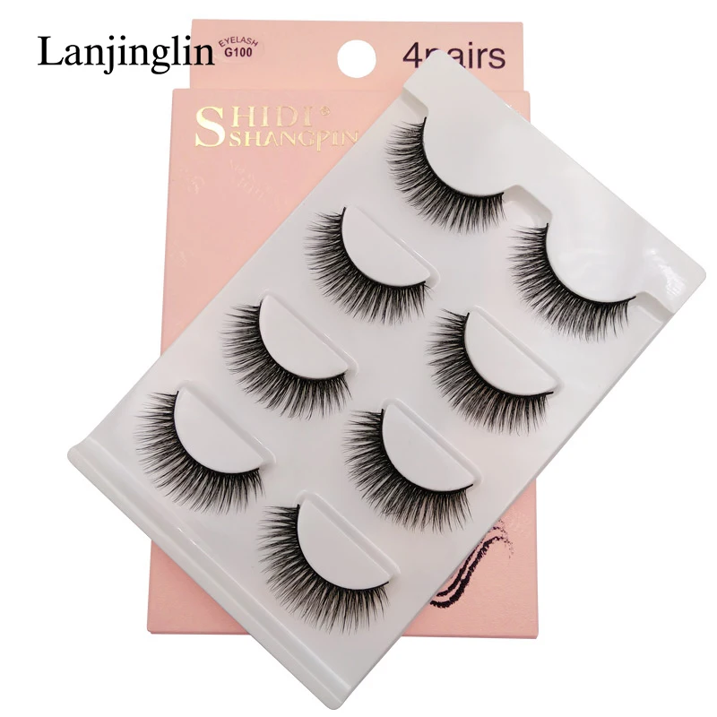 LANJINGLIN 4 пары натуральные норковые ресницы длинные Искусственные ресницы cils макияж ручной работы Мягкие 3d норковые ресницы пушистые накладные ресницы