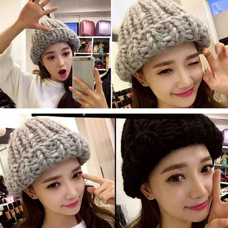 Женская зимняя теплая шапка вязаные шапки ручной работы с крупными линиями