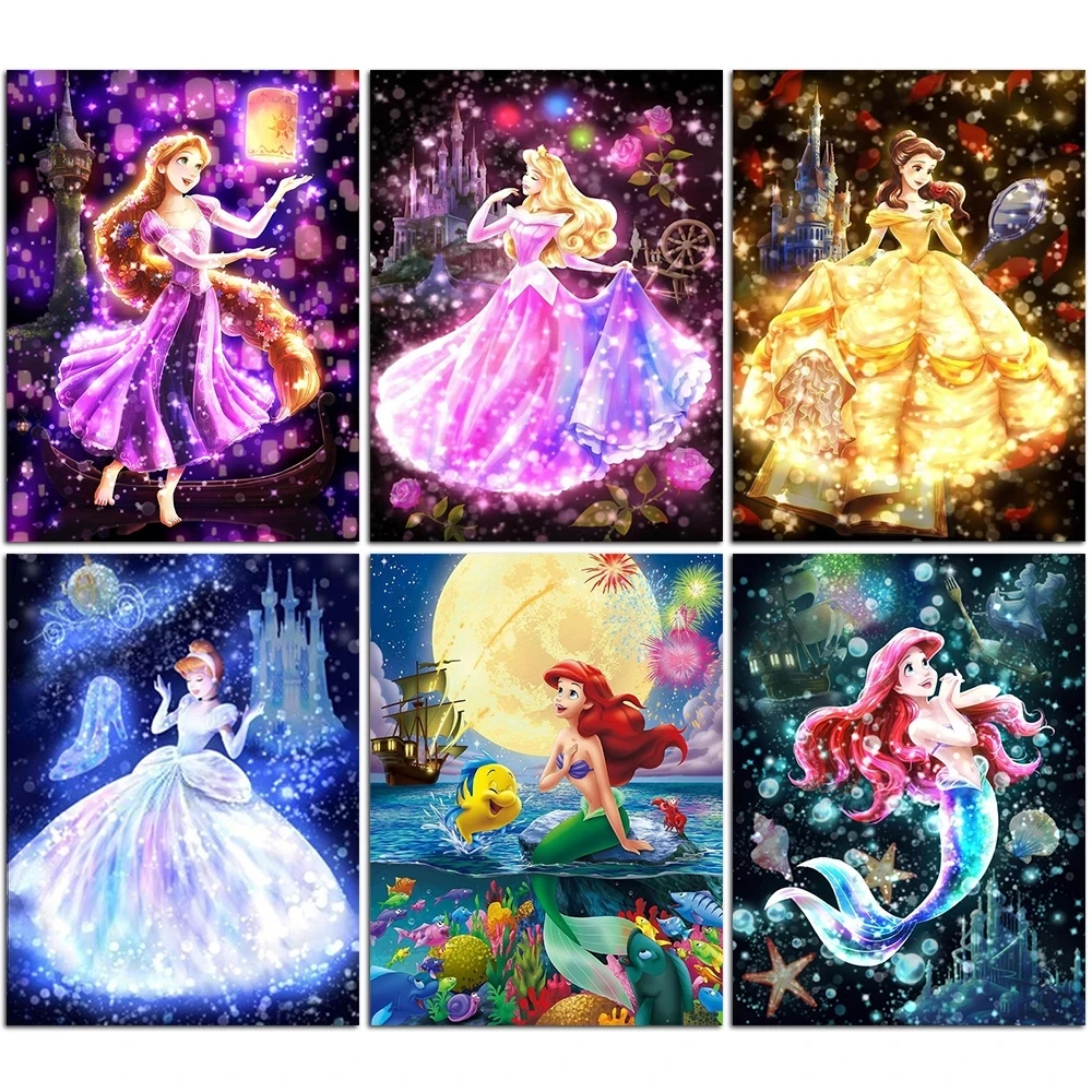 

Disney Princess Series 5D DIY Diamond Painting Cinderella, Mermaid, Snow White Cross Stitch Kit Mosaic Home Decoration Painting