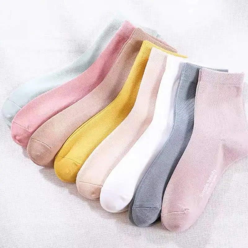 

5 pairs/Lot Hot Sale Women Cotton Socks Simple Beauty English Words Pure Light/Dark Color Group High Quality Autumn Winter Socks