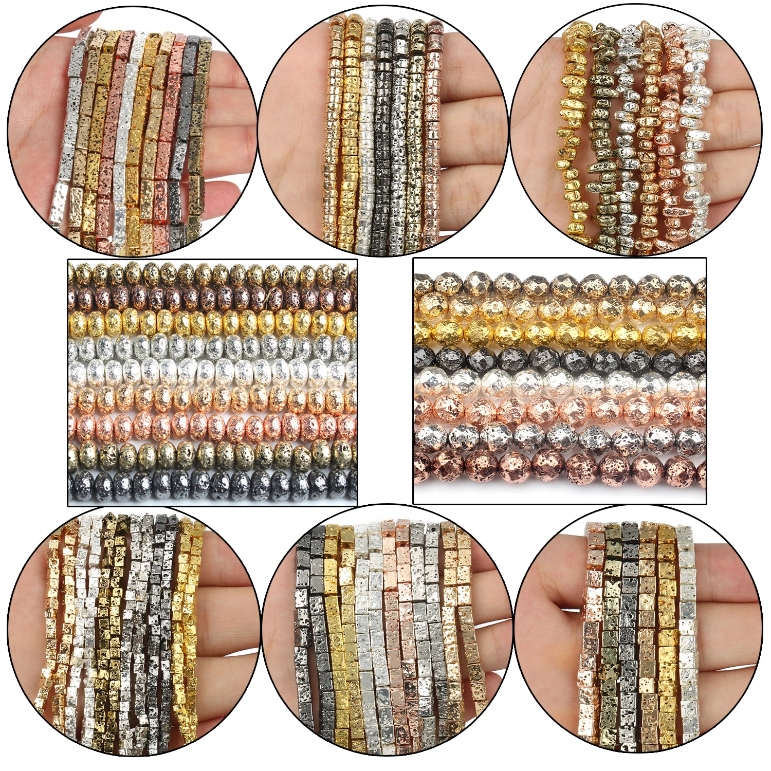 

Gold Plated Volcanic Lava Rock Stone Cube Beads Flat Round Disc Irregular Loose Spacer Beads For Jewelry Making Diy Bracelet