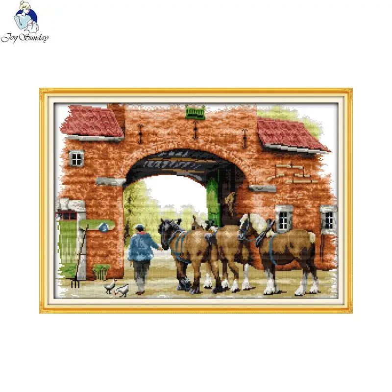 

Three horses Joy Sunday count cross stitch kit 14CT 11CT count canvas fabric embroidery needlework set animal pattern home decor