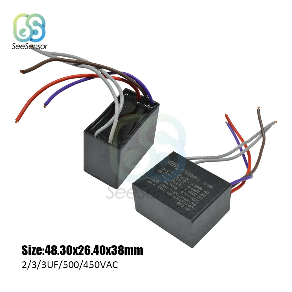 CBB61 пусковая емкость AC Конденсатор вентилятора 2 мкФ 3 + 500V 450V 5 проводов CBB