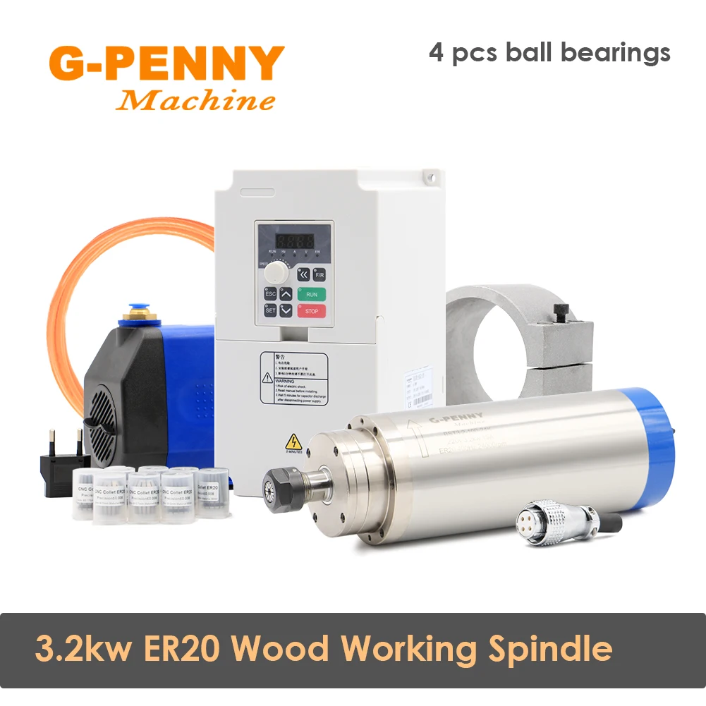 

3.2kw ER20 Water cooled spindle Wood working spindle motor for CNC & 4.0KW QL Inverter & 75W Water pump 100mm Bracket Kit
