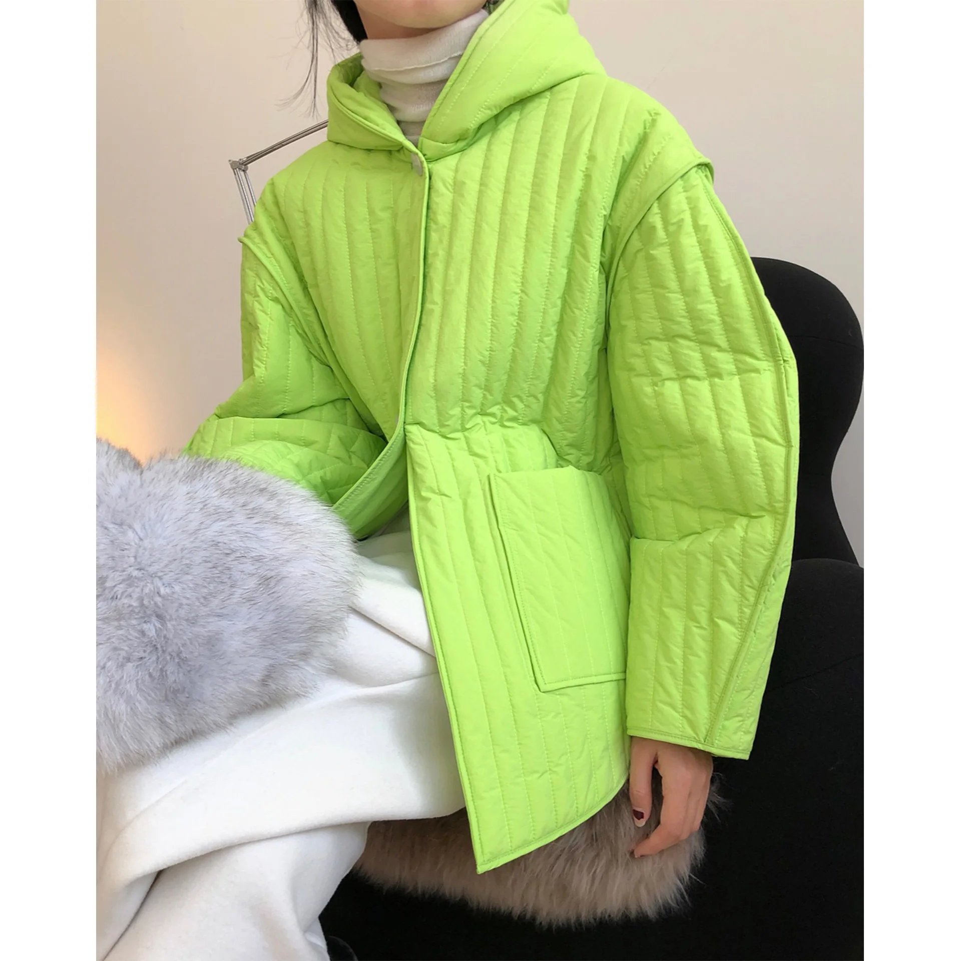 New Lazy Profile Quilted Hooded Cotton Jacket Loose Slimming and All-Matching Warm Thick Coat Women