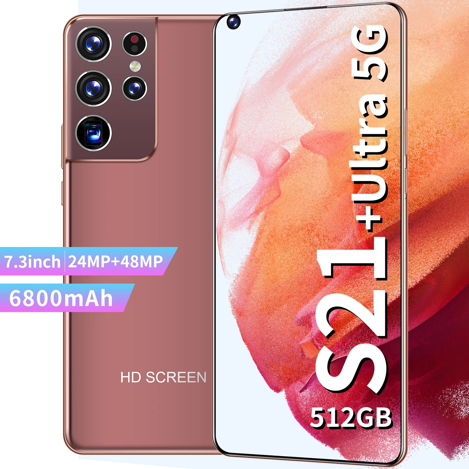 

Global Version HD Full Screen S21Utra 7.3Inch Mobilephone 4G 5G 12+512GB 6800mAh Cellphone 24+48MP Core Android10 Smartphone