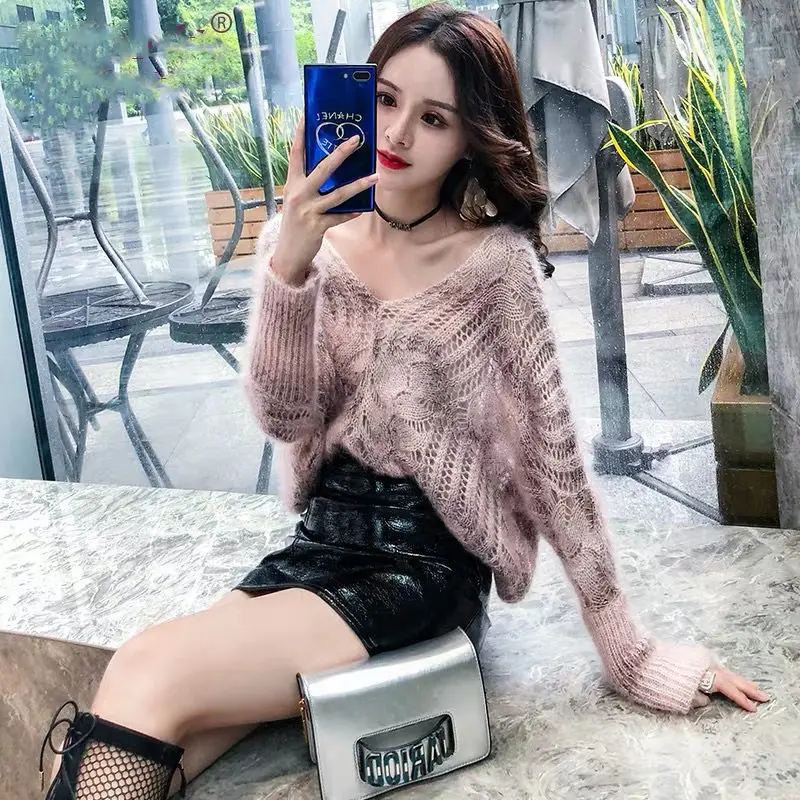 Sweater Female 2019 Autumn Winter Cashmere Knitted V Neck Sexy Hollow Out Women And Pullover Jumper Pull Femme | Женская одежда