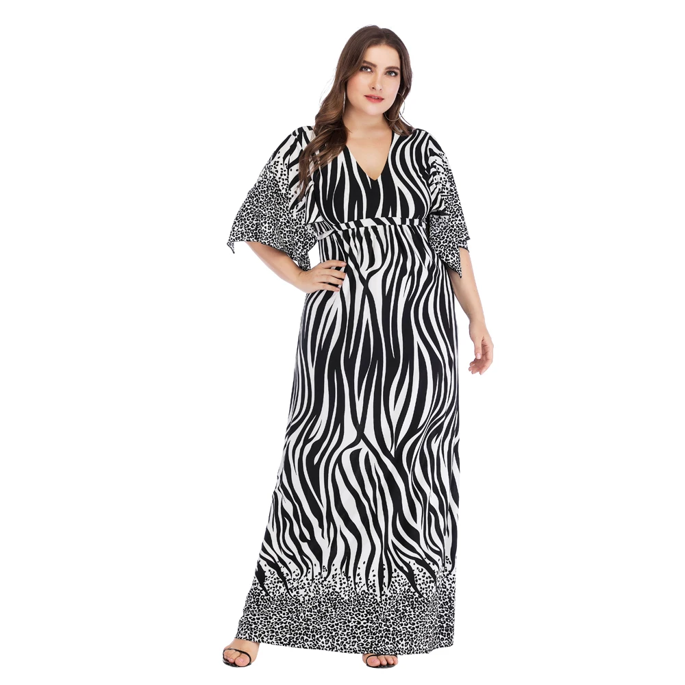 Мусульманское женское длинное платье макси с леопардовой полосой, абайя, с коротким рукавом, кафтан, турецкий коктейльный арабский халат, п...