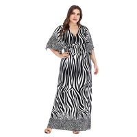 plus size muslim women long maxi dress leopard stripe abaya short sleeve kaftan turkish cocktail arab robe jilbab caftan gown