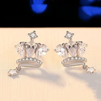 fashion romantic shining zircon crown stud earrings for women wedding charm jewelry hight grade earrings girl earring