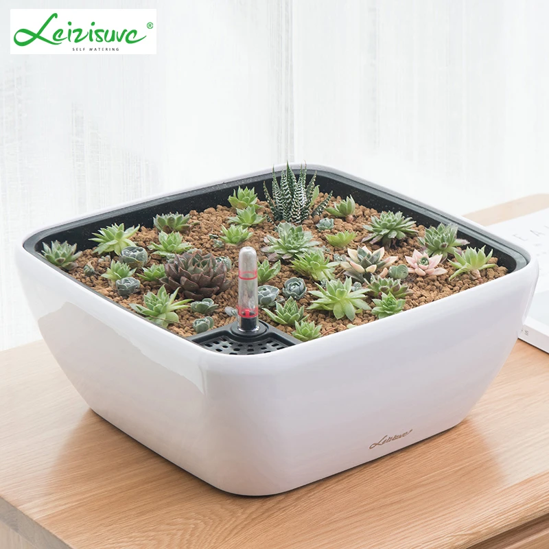 

Automatic suction flowerpot simple square round succulent plant Imitation Ceramic balcony large diameter plastic lazy flowerpot