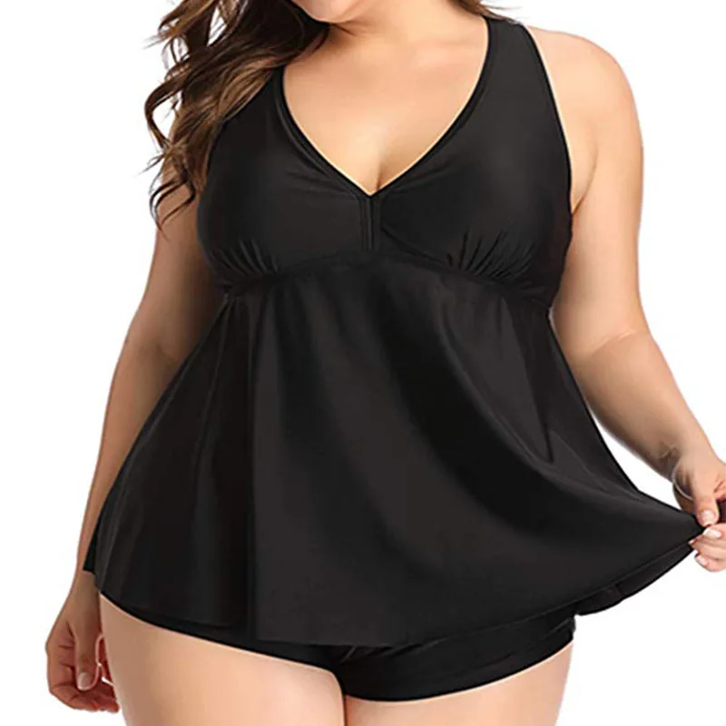 Черные купальники купальник из двух частей танкини комплект бикини размера плюс