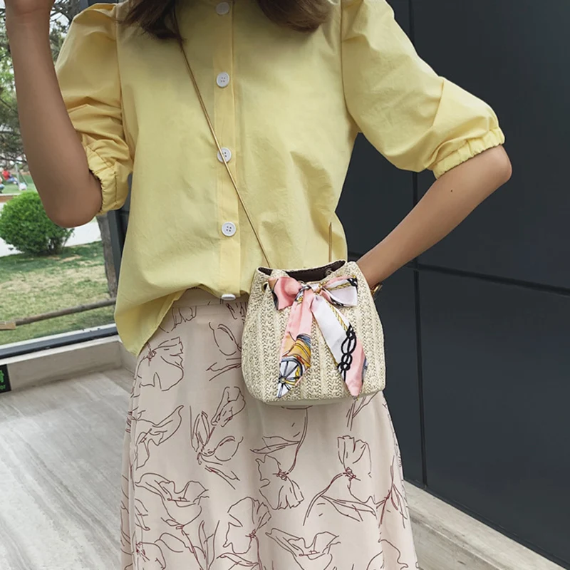 Женская винтажная сумка через плечо Joker модная соломенная на одно с завязками