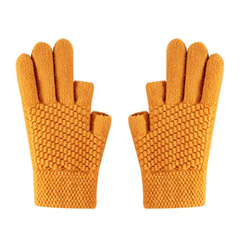 

Autumn Winter Half-Finger Gloves Imitation Cashmere 2 Fingerless Gloves For Student Unisex Warm Knitted Gloves Mittens 1 Pairs