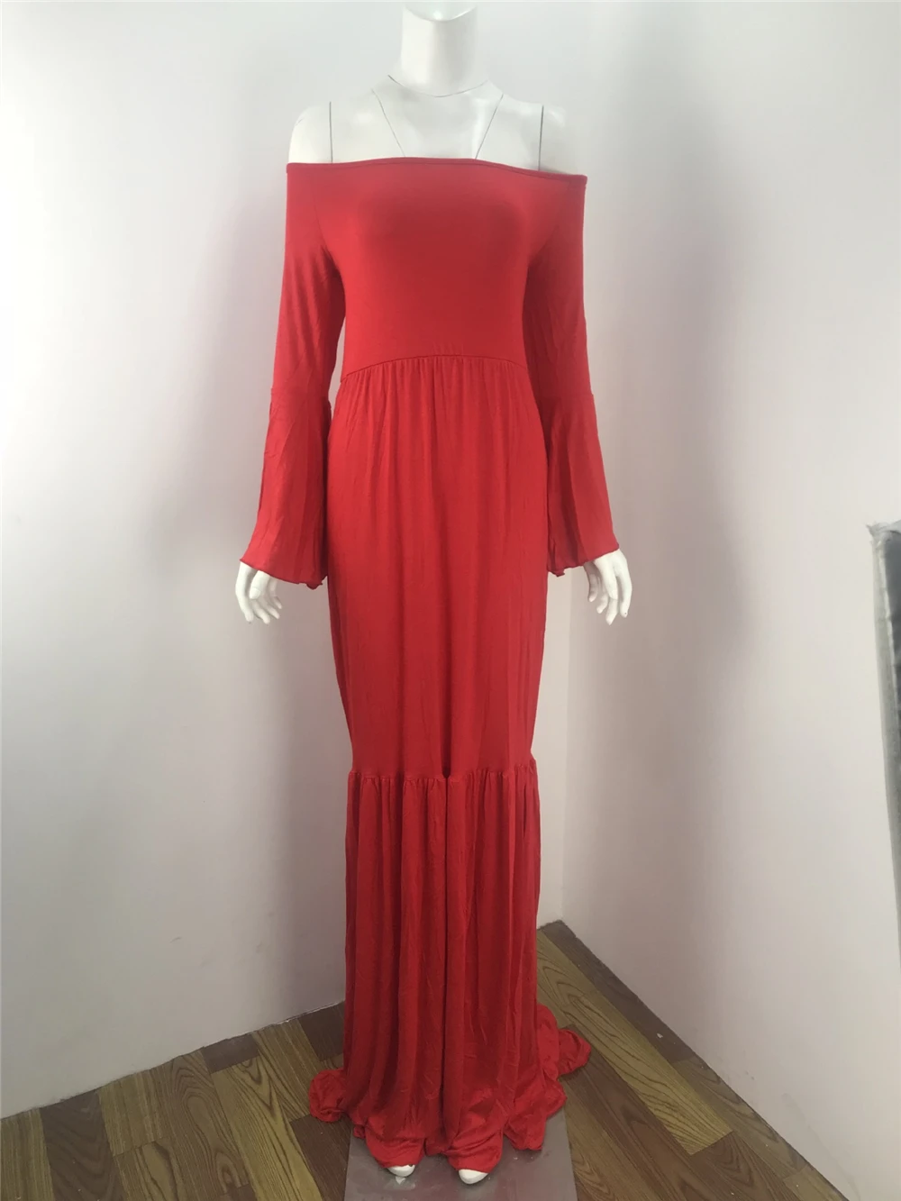 

Shoulderless Maternity Dresses Ruffles Sleeve Pregnancy Photography Dress Elegence Maxi Gown For Pregnant Women Photo Shoot Prop