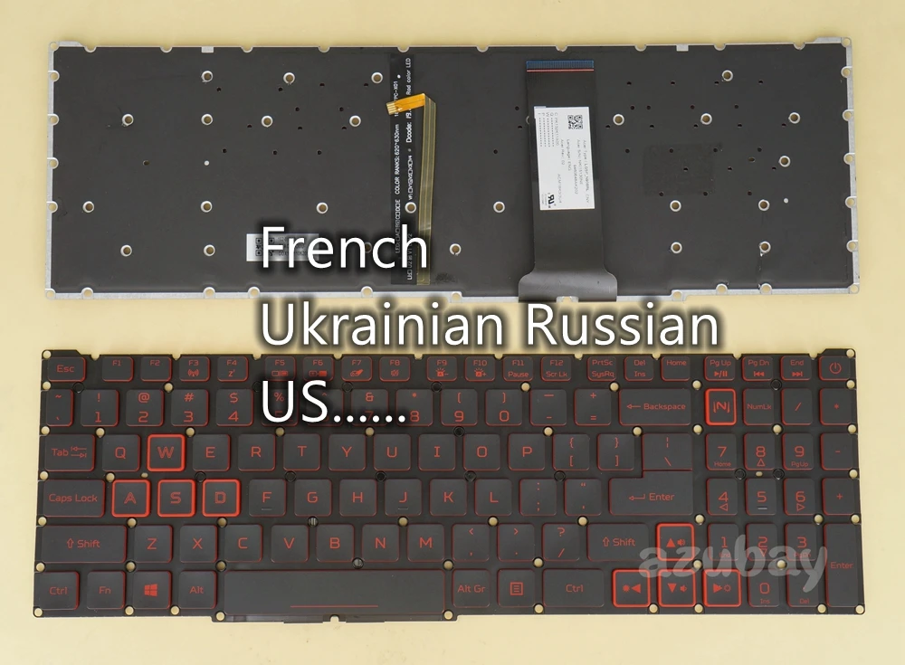 US French Ukrainian Russian Keyboard For Acer Aspire AN515-54 AN515-43 AN517-51 AN715-51, LG5P_N90BRL PK132K11A00 Red Backlit