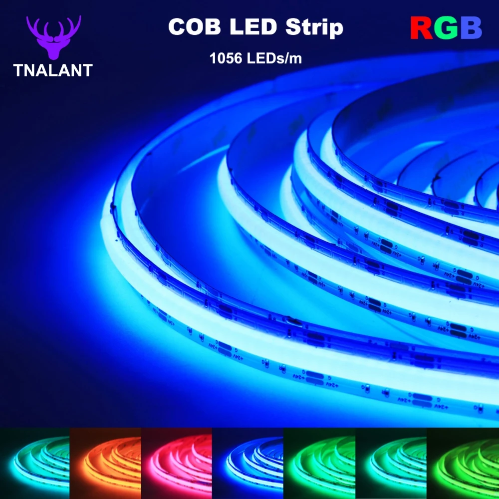 

Светодиодная лента RGB COB, 24 В постоянного тока, 1056 светодиодов/м, гибкая светодиодная лента COB 12 мм, светодиодные ленты высокой плотности RA90, л...