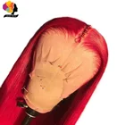 13*4 прямой красный Remyblue длинный парик из человеческих волос на сетке спереди, перуанский 150 предварительно выщипанный с детскими волосами, парики без повреждений на сетке спереди для женщин