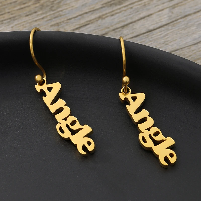 

Personalized Name Earrings For Women Stainless Steel Custom Cursive Font Nameplate Stud Earring Friend Jewelry Gift Goxijite