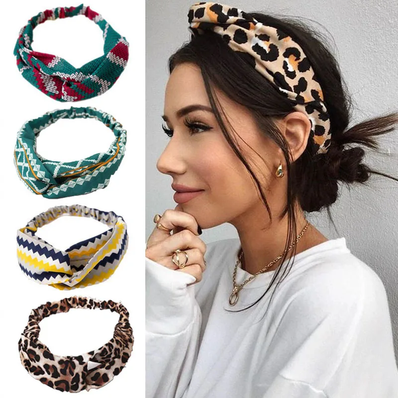 

Fashion Floral Frauen Stirnband Haar Zubehr Leopard Kreuz Verknotet Bogen Chiffon Haarband Boho Kopfschmuck Damen