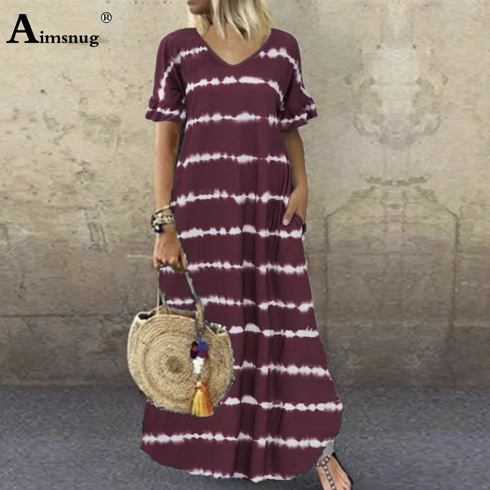 

Plus size 4xl 5xl Women Elegant Long Dress Butterfly Sleeve Patchwork Striped Print Party Dresses Ladies Casual Loose Maxi Dress