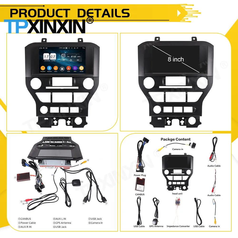 Автомобильный радиоприемник Tereo с экраном Android 13 для Ford Mustang 2015 2016 2017 2018 2019 2020