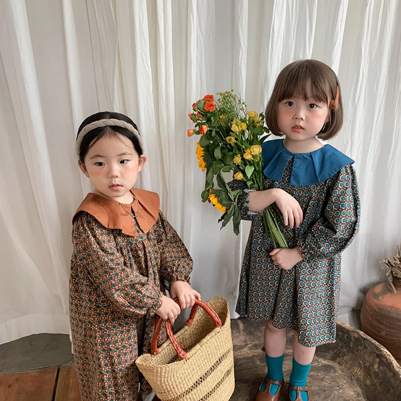 

Girl Dress Kids Baby Gown 2021 Floral Spring Autumn Toddler School Uniform Dresses Christmas Cotton Children Clothing
