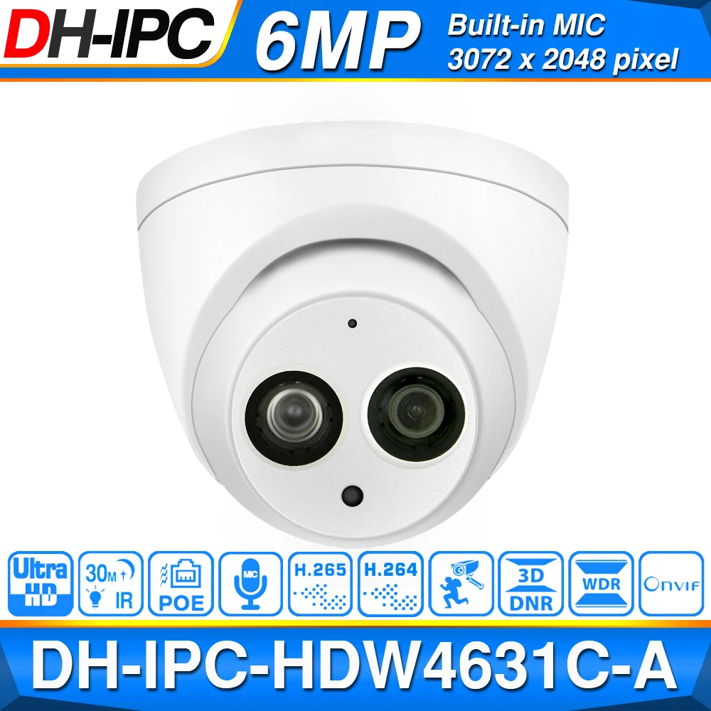 Набор камер видеонаблюдения Dahua 6MP 8 + 4 для безопасности со стандартной IP-камерой |