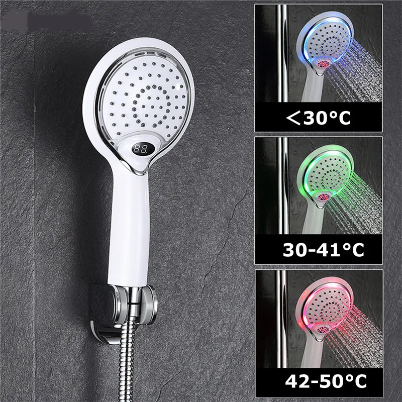 

LED Shower Spray Head Headheld Shower Spray Head Digital Temperature Sensor 3 Colors Change Water Powered New Rainfull Shower