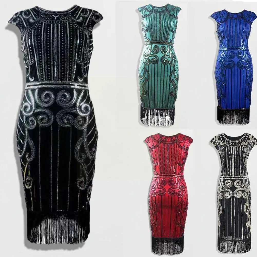 

Great Gatsby Metal Chain Halter Black Vintage 1920s Cocktail Dress Dress Flapper Party Charleston Fringe Robe Sexy Club Bod E0f8