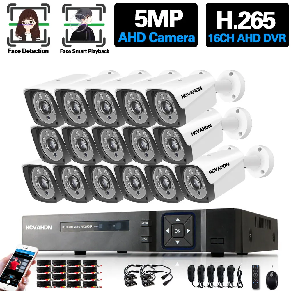 

16 AHD Camera CCTV System 5MP 16CH Wired Security Camera System Face Detection DVR Kit XMEYE Outdoor AHD Video Surveillance Set