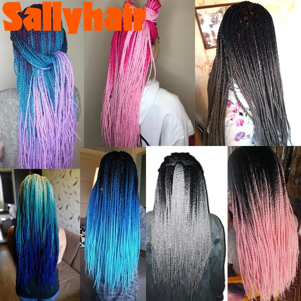 

Sally Hair Black Grey Blue Purple Pink Senegalese Twist Hair Crochet braids 24inch 20Strands/Pack Ombre Braiding Hair Extensions