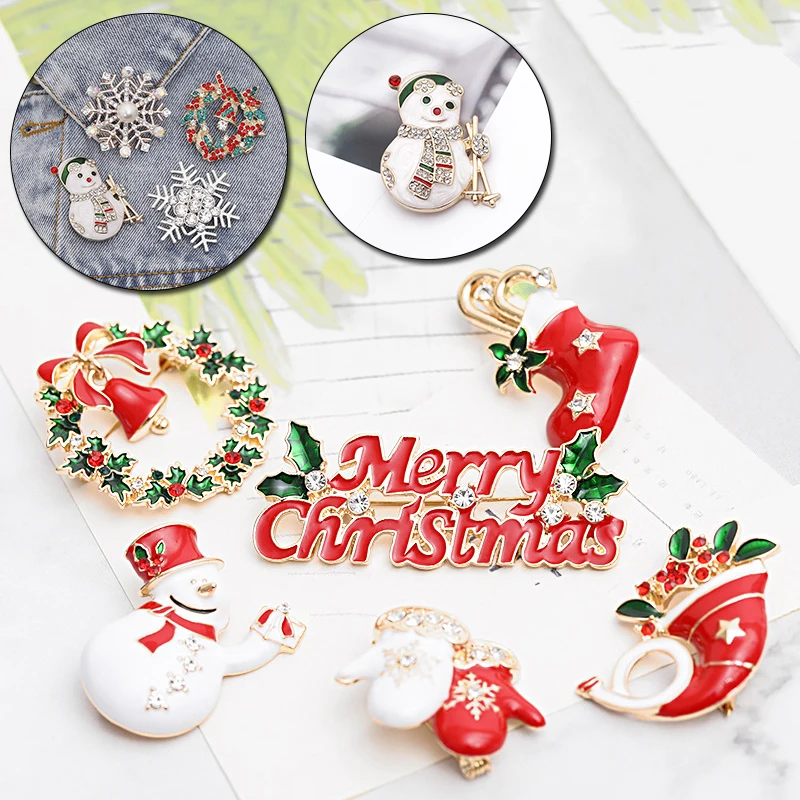 

Luxury Enamel Christmas Brooch Pin Snowman Santa Claus Boot Garland Fashion Jewelry Christmas Gift New Year Decoration