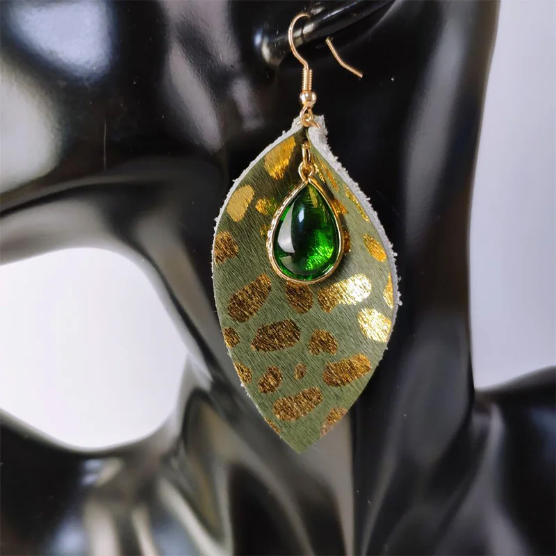 Женские серьги из воловьей кожи с перьями Cpop подвеской в виде листьев модные