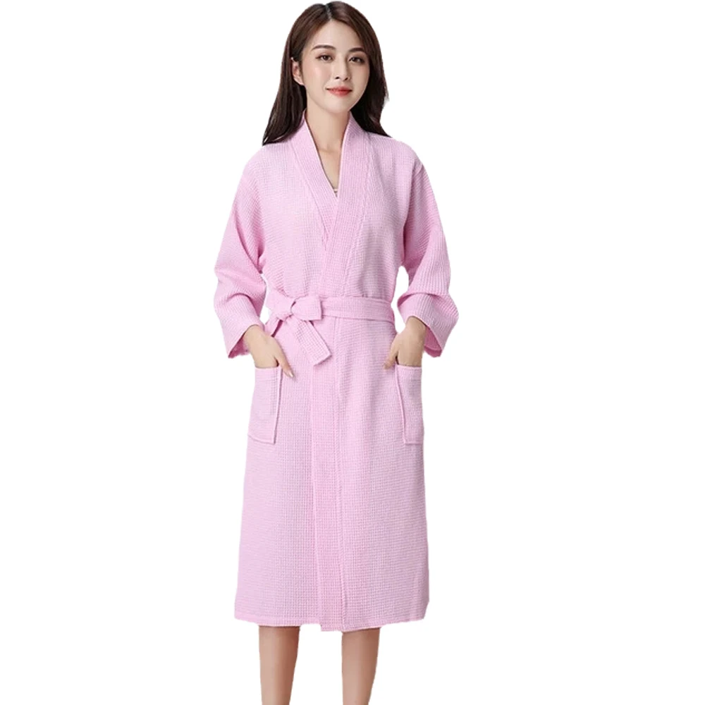 

Women's Bathrobe Knee Length Solid Long Sleeve Ladies Dressing Gown Kimono with Sashes Pockets Summer Spring Home Clothes Female