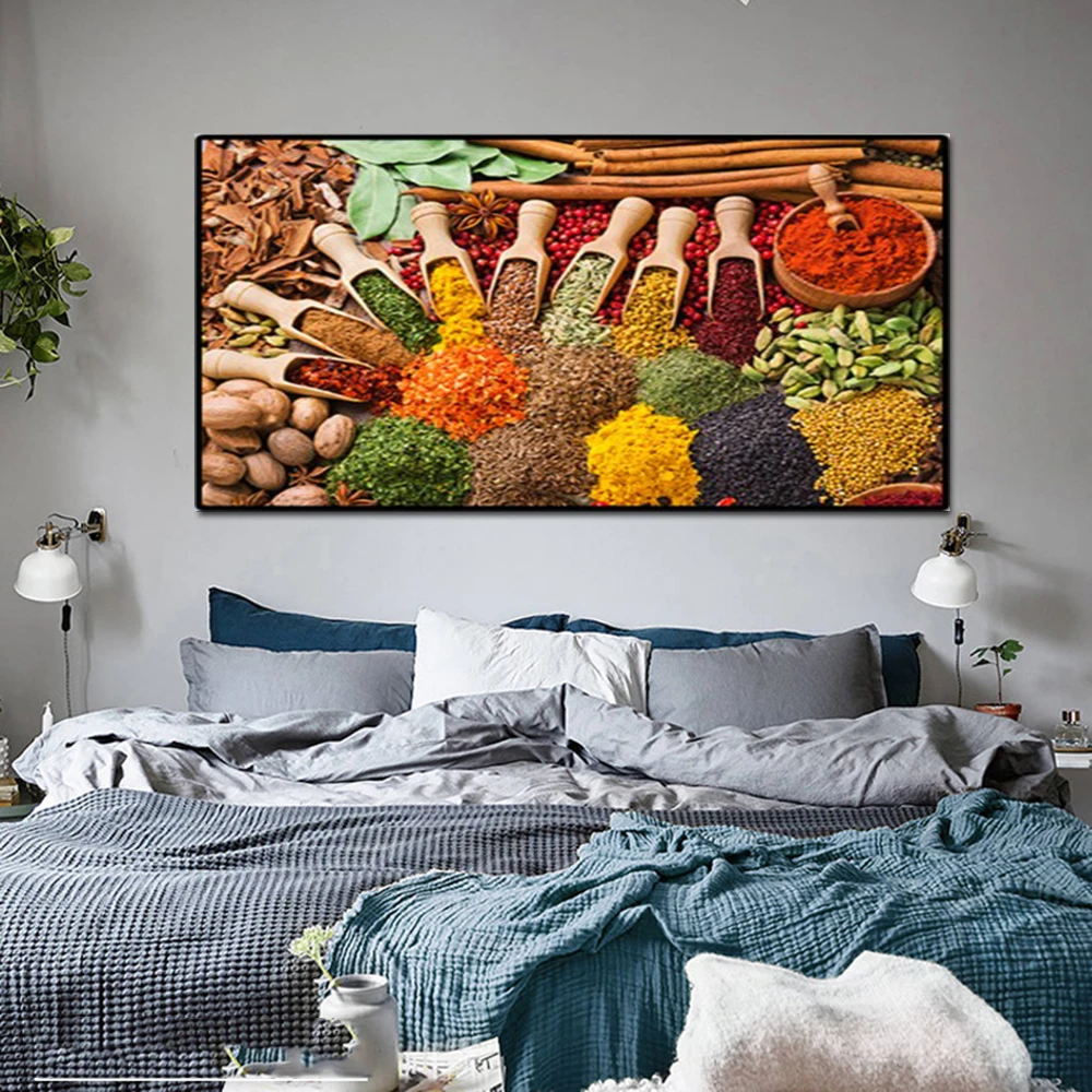 

Wall Poster Grains Spices Spoon Kitchen Food Canvas Painting Posters and Prints Wall Art Picture For Living Room Home Decorative
