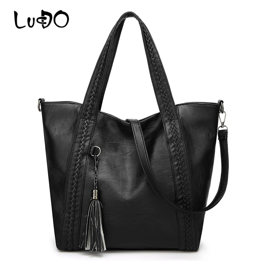 

LUCDO fashion Tassel Ladies HandBag high quality Leather Women Crossbody Bag Large capacity Tote Bags Luxury Handbags Designer