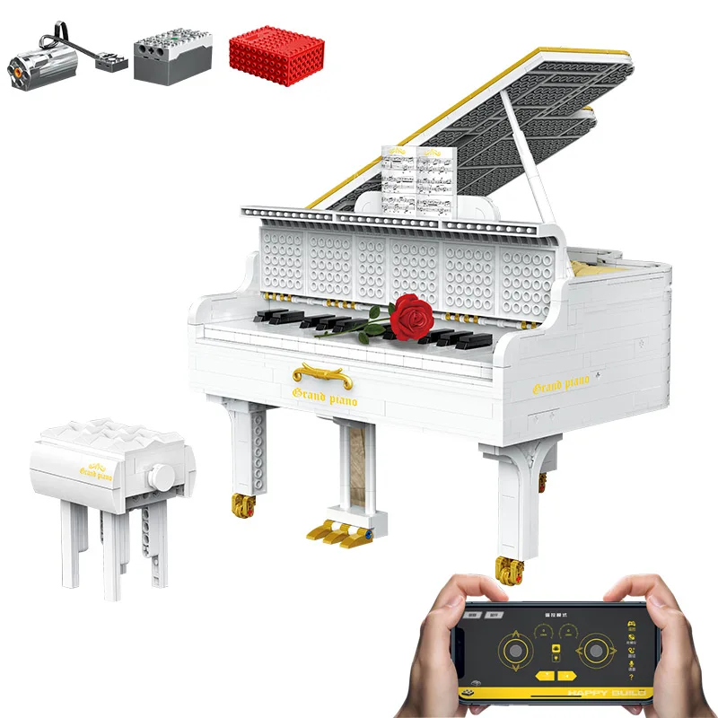 

DHL APP Remote Control The High-tech White Playble Grand Piano Set Assembly Model Building Blocks Bricks Children Birthday Gifts