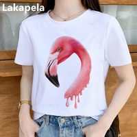elegant flamingo graphic print t shirt top women summer fashion harajuku tshirt tops base o neck white tee short woman t shirts