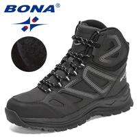 bona 2022 new designers luxury brand lace up western cowboy high top boots men plush casual safety working shoes man snow botas