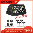 Мониторинг давления в шинах, интеллектуальная система контроля давления в шинах с большим экраном 2021, солнечной панелью и цифровым дисплеем, 4 датчика, автосигнализация