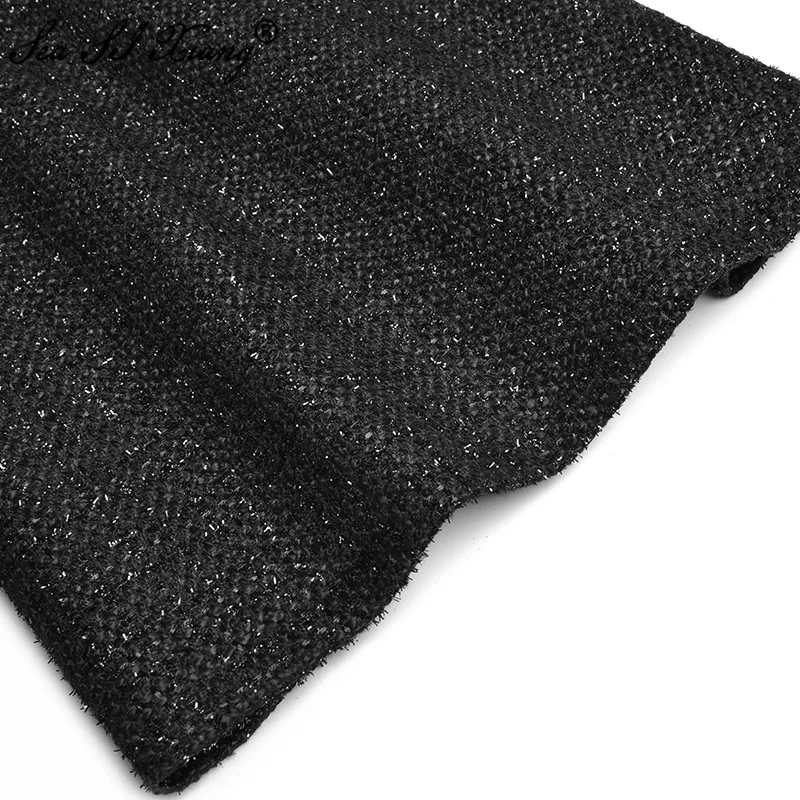 

Seasixiang Fashion Designer Autumn Winter Dress Women's Long Sleevee Pearl Button O-Neck Crude Tweed Dresses