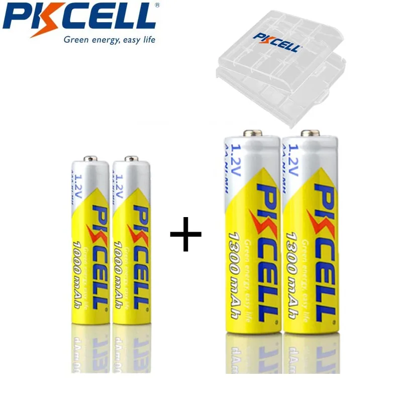 Аккумуляторные батареи PKCELL AA 2/4/8 шт. NIMH 1300 в 1 2 мАч и AAA 1000 с коробкой 1/2/4 |