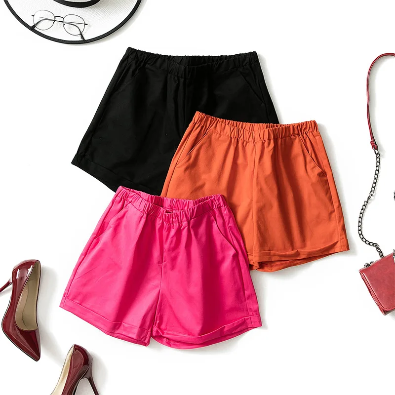 

Шорты женские хлопковые с высокой талией, однотонные, свободного покроя